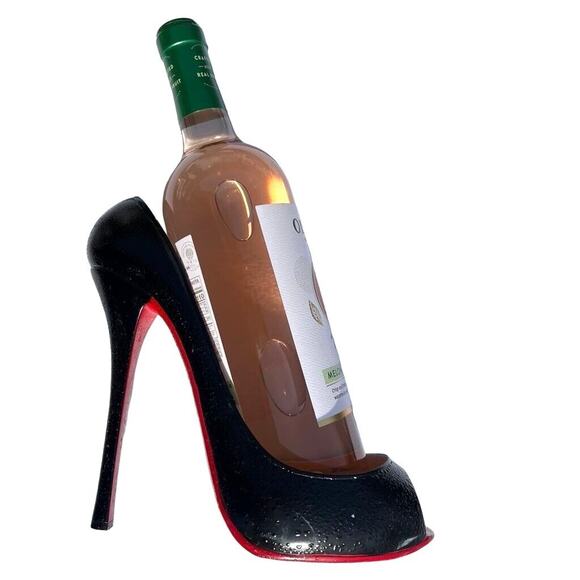Wild Eye Designs Wine Bottle Holder Stand Stiletto High Heel Shoe Black Red - Picture 2 of 16